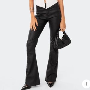 Edikted Luna Faux Leather Flare Jeans